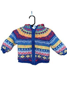 Gap Colorful  Infant Zip Up Cardigan Hooded Sweater Nordic Design 6-12 months
